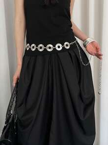 1 chiếc dây đeo eo đa năng bằng hợp kim hình tròn rỗng dành cho nữ. - Bạc - Xem 2