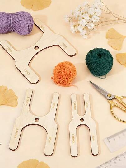 4pcs Wooden Pom Pom Maker Tool Set - 4 Sizes Suitable For Handmade Pom Poms, Applicable To Handmade Fabric And Crochet Plush Balls, Handicraft Supplies, Precision Knitting Tools, Lightweight Weaving Accessories, Jewelry Making Tools, Suitable For DIY Enthusiasts