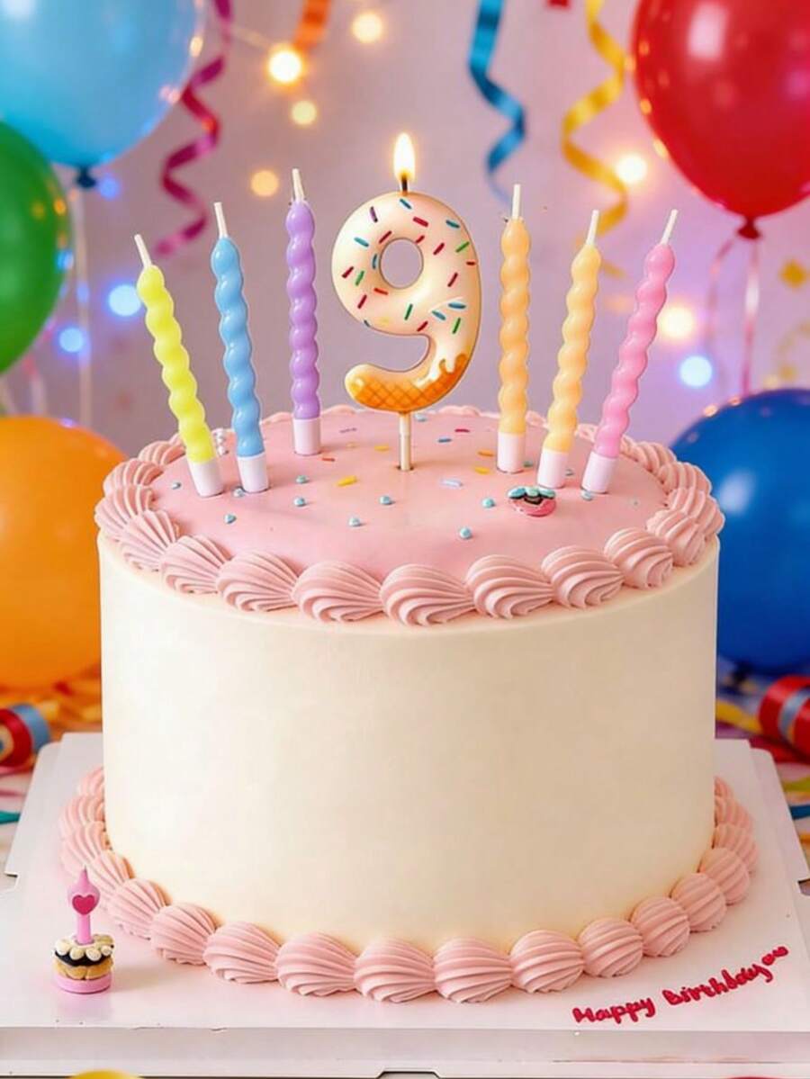 Bougies numérotées minimalistes INS 0-9 en forme de glace, convenant pour les décorations de gâteau d'anniversaire, de mariage et de diverses fêtes - Multicolore - Voir 1