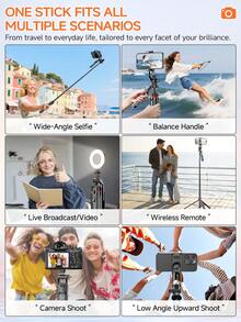 TOKQI F06 自动折叠自拍杆三脚架，无线蓝牙遥控，高度可调，360°多角度拍摄，加厚铝合金杆身，适用于旅行、直播、视频拍摄 - 查看 8