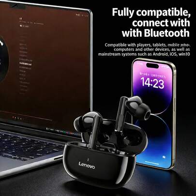 Lenovo TA210 True Wireless Bluetooth Earbuds | Bluetooth 5.4 Active Noise Cancellation, Semi-In-Ear, Auto-Connect On Lid Open