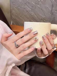 10PCS Short Square Handmade Press On Nails For Party And Daily Wear,Light Purple Color Nails,Short Square Nail,Shiny Cat Eye,Beautiful Butterfly Nails,Shiny And Dazzling, Easy To Wear 10pcs Y2K Handmade Press On Nails,Shining Bright , Nails,Suitable For Girls And Women Festivals Parties And Daily Wear - Mauve Purple - View 3