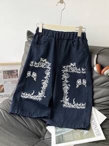 Quần jean ống rộng lửng 3/4 thêu tên riêng cho bé trai tuổi teen - Màu xanh lam - Xem 3