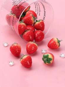 5/10/20/30/50/100个可爱草莓造型树脂亚克力3D/半3D水果吊坠，可用于DIY项链、手链、钥匙扣 - 紅色 - 查看 7