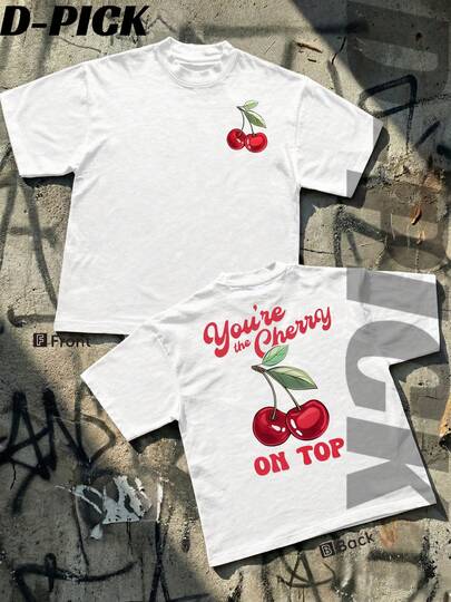 D-PICK- "You're The Cherry On Top" Graphic T-Shirt, Double-Sided Printing Men's 100% Cotton Round Neck Short Sleeve T-Shirt , Unisex Vintage  T Shirts Streetwear Fashion Casual Wear,Mens Clothes, Men Tops