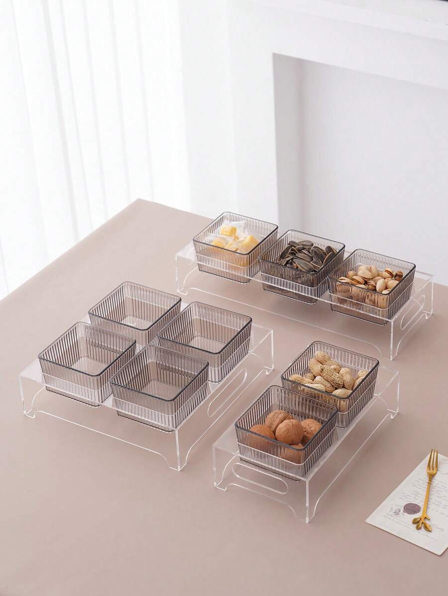 1 Set Transparent Acrylic Base Dish Set, Snack, Candy, Dried Fruit, Cookie Storage Set, Wedding Party Holiday Decor - Gray - View 1