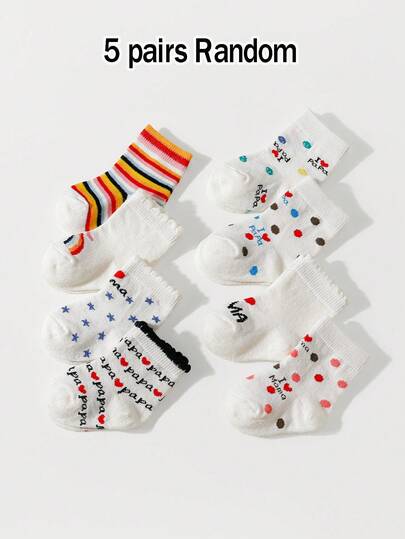 1/5 Pairs Kids Cotton Knit Flower Decor Socks, "I Love Daddy Mommy" Theme Baby Socks, Suitable As Gift For Babies 3-8 Months Old
