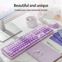 MOFII Conjunto de Teclado y Ratón Inalámbrico Silencioso con Degradado Dulce de Colores Mixtos Teclas Redondas Retro 2.4G 3000DPI Teclado Numérico Completo Estilo Femenino para Oficina Compatible con Windows Baterías Excluidas - Ver 10