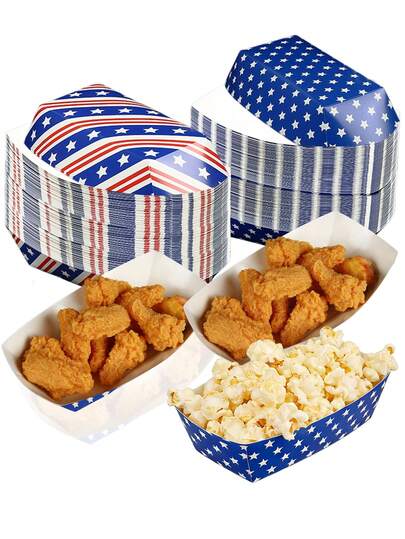 100 piezas Bandejas de papel para comida con tema del Día de la Independencia, platos de comida de un solo uso con patrón de color rojo, blanco y azul, adecuados para el Día de la Independencia, el Día de los Caídos, suministros para fiestas de cumpleaños