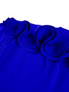 AOMEI Damen Große Größen elegantes konservatives Kirchenkleid in königlicher Farbe Herbst/Winter mit Rüschen 3D-Plissee Langarm A-Linie Midi Partykleid, Geburtstag oder Hochzeitsparty, Hochzeitstag, Sonntag - Blau - Übersicht 6