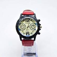 Reloj para Hombre Pulsera de Piel Vintage Elegante Diseño Clásico Casual Cronómetro Digital Multifunción Fecha, Alarma y Luz LED Estilo Formal y Deportivo Ideal para Oficina y Uso Diario - ,Rojo - Ver 1