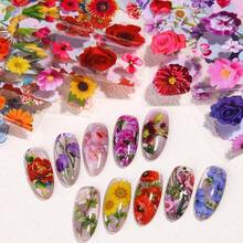 10张/套 春季花卉美甲转印纸 玫瑰、芙蓉、向日葵花瓣、草叶美甲图案设计 - 可爱、复古、迷人美甲装饰，DIY美甲沙龙配件，美甲用品（无粘性）美甲贴纸 - 彩色 - 查看 6