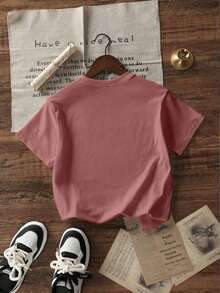 Summer TopsWomen's Summer New Simple Slogan Print Casual Vacation Style Loose Fit Round Neck Short Sleeve T-Shirt, Fashionable Everyday Top, Suitable - 中紫紅色 - 查看 4