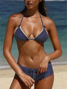 Women Two Piece Boyshort Bikini Sets Y2k Polka Dots Halter Neck Vintage Aesthetic Bathing Suits Summer Boy Shorts Swimsuit Beach Swimwear - 藍色 - 查看 1