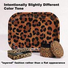3pcs Wild Elegance Leopard Rolling Tray Set, Includes Print 2" Grinder, 7" X 5" Rolling Tray And Storage Box, Premium Metal Rolling Tray Kit, Ideal For Gifts - Because Style Should Never Be Tamed - 放 - 查看 6
