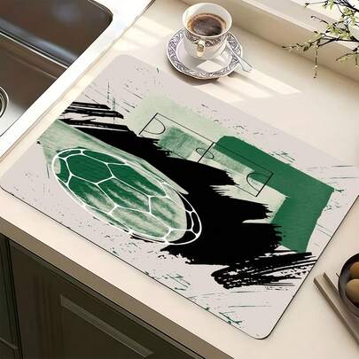 1pc Watercolor Football Pattern Multipurpose Absorbent Mat, Polyester Tabletop Protective Pad For Kitchen, Dining Table, Dish Drying, Washing Machine, Coffee Maker, Bathroom Vanity, Kitchen Accessories, Party Supplies