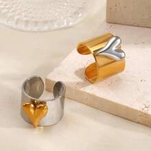 1pc Stainless Steel Heart Shaped Adjustable Open Ring, Minimalist Versatile Design For Commuting, Spring/Summer Jewelry Gift - Style a - View 3