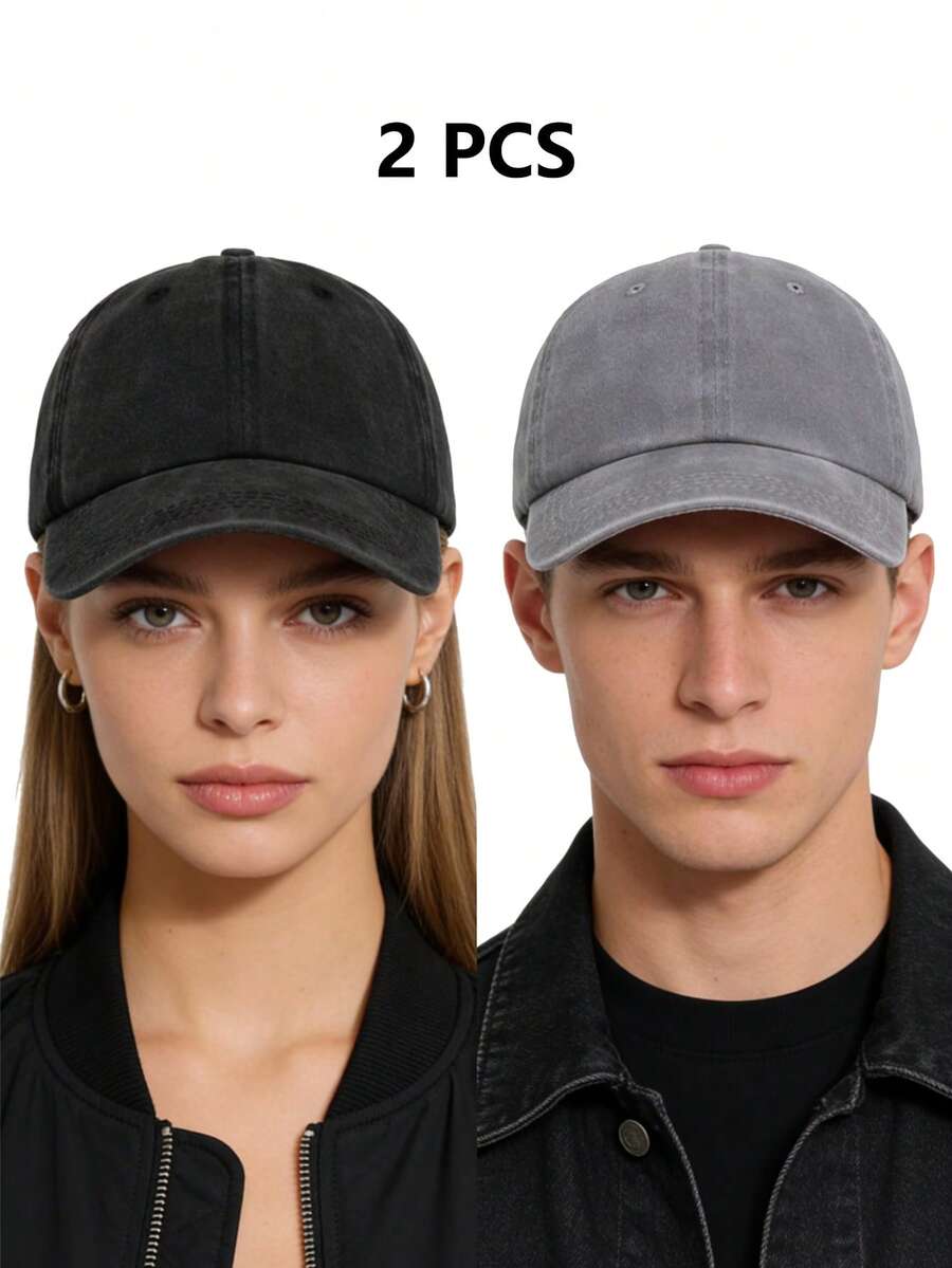 2 chiếc mũ lưỡi trai đã qua xử lý, kiểu dáng retro, mũ golf dành cho bố, mũ cotton điều chỉnh được, phù hợp cho cả nam và nữ. - mũ bóng chày - Xem 1