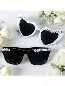 2/1pc"JUST MARRIED" Heart-Shaped Wedding Party Glasses, Suitable For Bachelor/Bachelor Parties, Gifts For The Bride And Bridesmaids, Wedding Party Decorations, Party Favors, And Wedding Accessory Glasses. - View 2