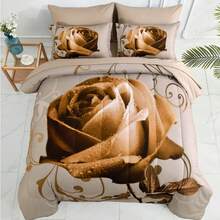 7 Pieces Brown Comforter Set Queen King Size , Rose Pattern Bed In A Bag, Lightweight Soft Microfiber Bedding Sets With Comforter, Flat Sheet, Fitted Sheet, Pillowcases(90"X90",103"X90") - 棕色 - 查看 10