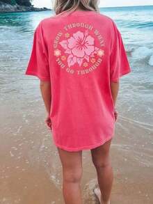 Summer TopsWomen Y2k Oversized Graphic Tees Floral Print Short Sleeve Crewneck T Shirts Loose Fit Summer   Tops For Teen Girls Aesthetic Clothes 2000s Beach Shirts For Women StreetwearLoose And Comfortablesummer Clothes Summer Outfits For Women - Màu Hồng Tươi - Xem 3