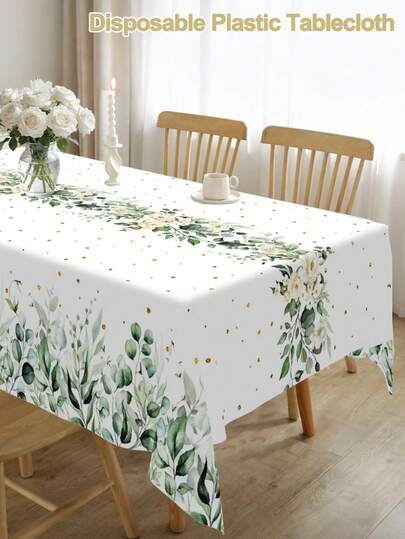 1 chiếc khăn trải bàn nhựa họa tiết lá bạch đàn, kích thước 183x137cm, màu xanh lá cây nhạt, dùng một lần, hình chữ nhật, thích hợp cho mùa xuân hè, tiệc tiết lộ giới tính, sinh nhật, tiệc tùng, dã ngoại, đám cưới.