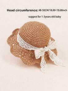1 件男女通用儿童/幼儿/婴儿针织镂空透气宽边太阳帽，女童夏季草帽，手工纸草帽，适合日常佩戴 - 1PC - 查看 2