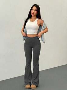3pcs/Set Plus Size Women's Flared Yoga Pants, Slimming Fashionable Workout Leggings, High Waist Fitted Casual Pants With Pockets Sports Fall - Multicolor - View 4