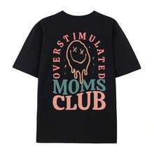 1pcsWomen's Summer Overstimulation Mom Club Graphic Print Round Neck Short Sleeve Simple Casual Everyday Black Plus Size-Shirt Tops, Mom Birthday Graphic Print Ladies Tops, Fun Mom Prints Ladies Summer Clothing, Face Letter Prints Summer Tops180g-Summer Outfits For Women Shine Cotton Tops Casual Going Out Short Sleeve Tees - màu đen - Xem 9