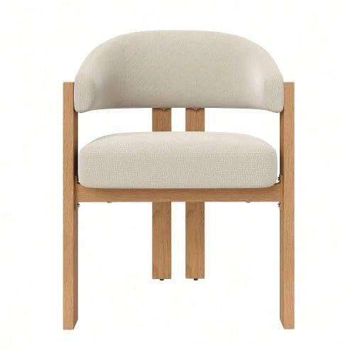 Ergonomic Dining Chair With Thick Padding, Sturdy Iron Legs And Wood Look – Breathable, Easy To Clean, Chairs For Bedroom, Dining Room And Living Room - Beige - View 1