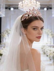 1 chiếc vương miện cô dâu bằng hợp kim kẽm họa tiết lá, phụ kiện đội đầu đính đá lấp lánh đa năng cho đám cưới, sinh nhật và tiệc tùng. - Nhiều màu - Xem 2