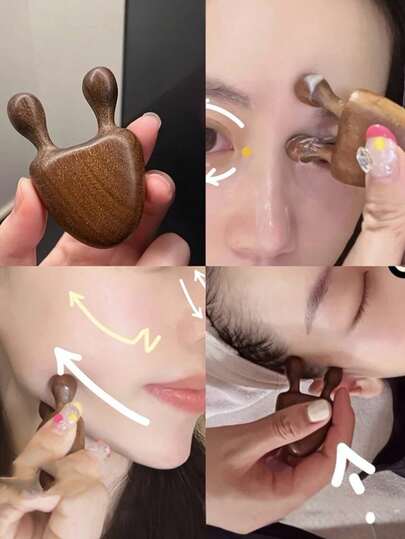 1pc Sandalwood Massager + 1pc Storage Bag, Face Massage & Chin Lifting Tool, Facial Care Massager, Relaxing Head & Eye Massager, Portable Beauty Care Tool, Massage Device, Mother's Day Gift, Christmas Gift
