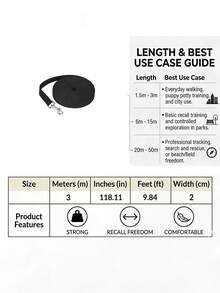 HOLAPET 1 Pc Long Durable Nylon Dog Leash For Recall Training Daily Walking, Strong Pet Tracking Lead For Small Medium Large Dogs, Available In 1.5m-50m Lengths - Black - View 10