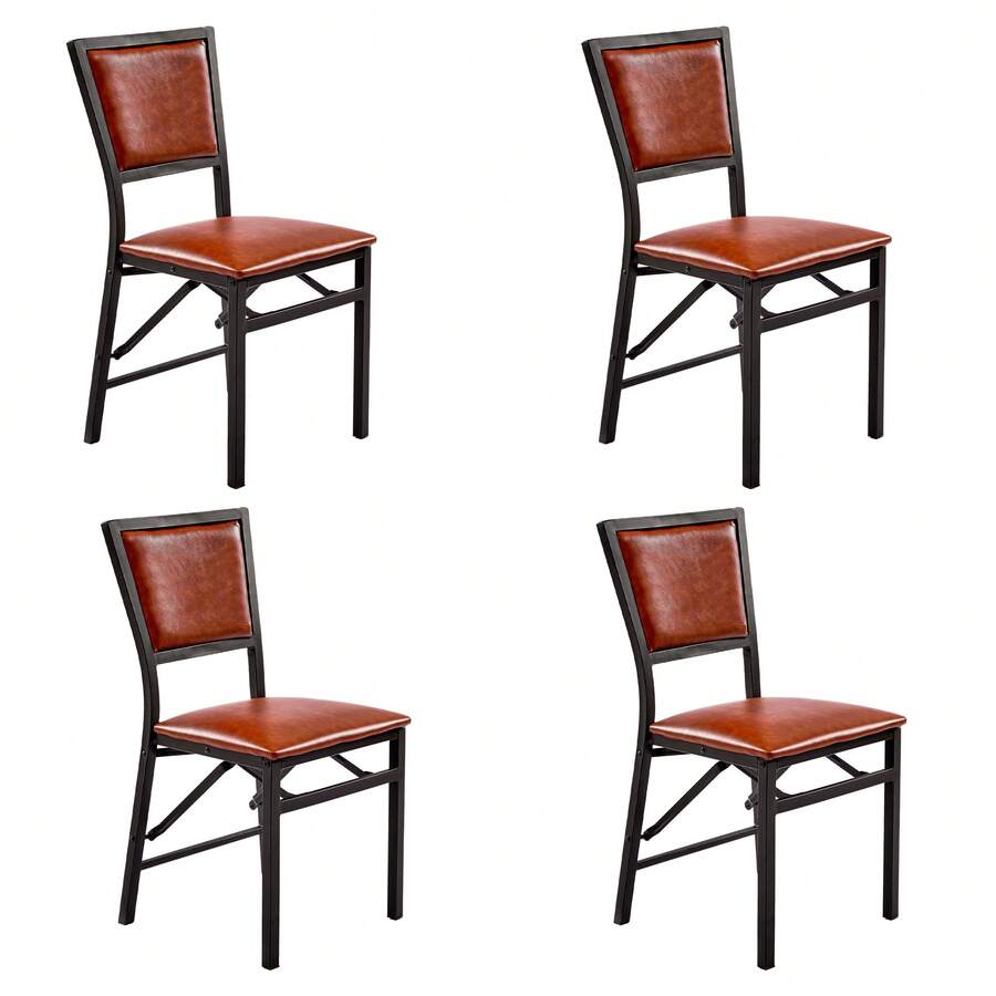 VECELO 4-Pack PU Leather Folding Chairs - Dining Chair,300lb Capacity, Padded Seat, Space Saving Foldable Design,Brown - 棕色 - 查看 1