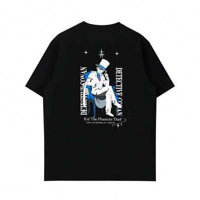 Graphic T Shirts  Kid The Phantom Thief Sitting On Chair Wearing Hat And Suit With Stars And Text Surrounding ,1 Piece,Unisex T-Shirt,Family Matching Outfits, Seasonal Apparel Breathable Material,Festive-Unisex