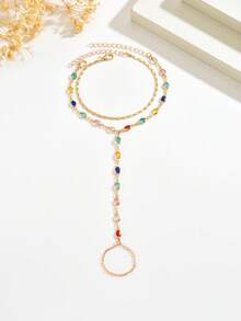 Bộ 2 món vòng tay và nhẫn đính đá nhiều màu sắc thời trang, thiết kế tối giản, đa năng, có thể xếp chồng nhiều lớp và nối liền nhau, phù hợp cho nữ giới đeo hàng ngày, đi nghỉ mát và dự tiệc (Vị trí đá đính ngẫu nhiên). - Vàng - Xem 3
