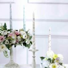 25厘米印花长杆蜡烛，欧式浪漫烛光晚餐、婚礼、节日、家居使用，无烟蜡烛 - 多色 - 查看 5