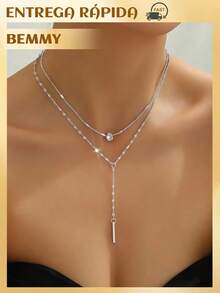 BEMMY Elegant Y-Shaped Necklace With Rhinestones, Multi-Layered Tassel Pendant Necklace, Suitable For Women's Parties And Dinners. - 銀色 - 查看 1