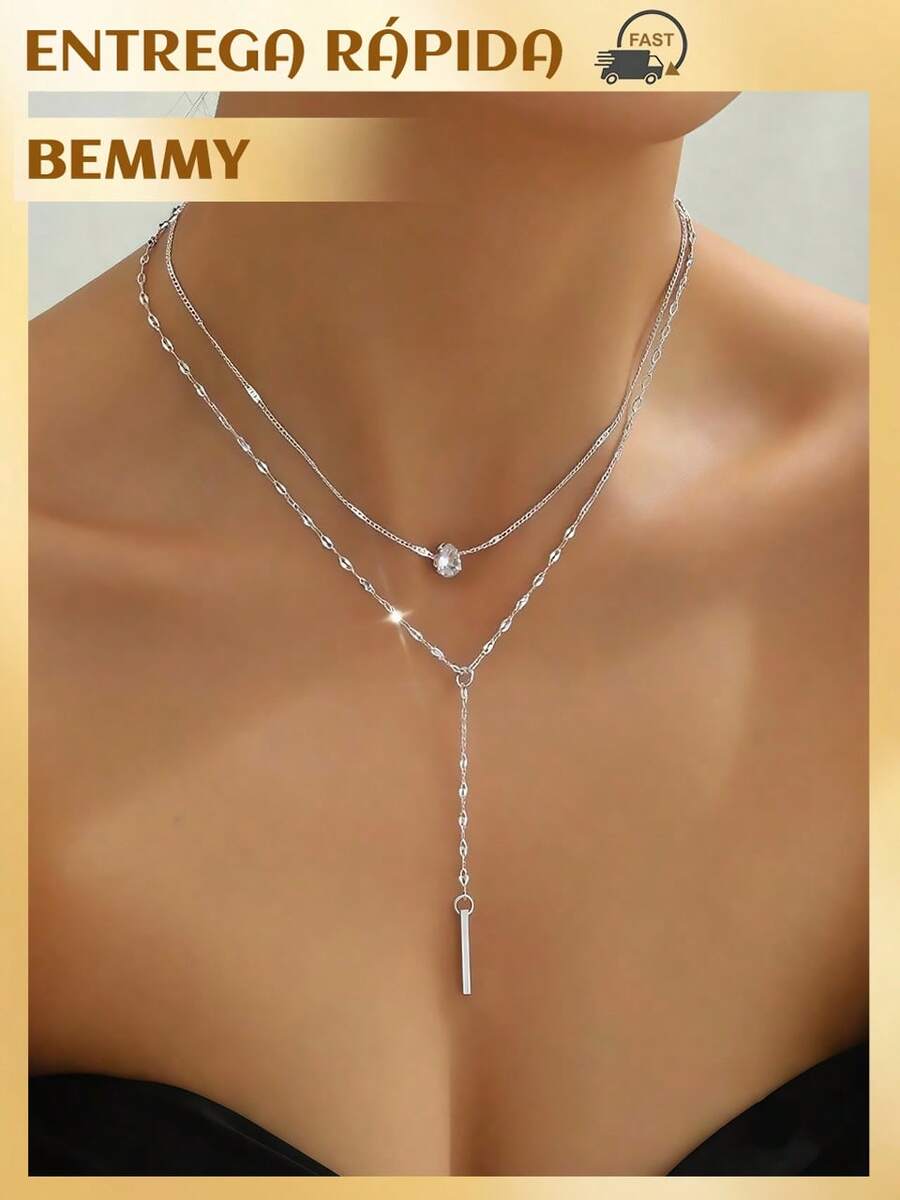 BEMMY Elegant Y-Shaped Necklace With Rhinestones, Multi-Layered Tassel Pendant Necklace, Suitable For Women's Parties And Dinners. - 銀色 - 查看 1