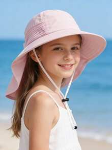 1顶适合8-14岁儿童的宽檐遮阳帽，带颈带和透气网眼，适合夏季户外活动，如露营、徒步旅行、钓鱼和上学，男女皆宜。 - 1PC - 查看 5