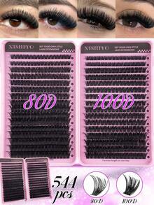 640/576/423pcs DD Curled False Eyelashes, High Capacity, Suitable For DIY At Home, Beginner-Friendly, DIY Segmented False Eyelashes, Large Capacity, Dense & Fluffy False Eyelashes, Can Extend Lashes To Enlarge Eyes, Long-Lasting And Durable, Fine Lash Clusters, Dense Mixed Style, Natural Makeup Effect, Portable Travel Lash Case, Soft & Realistic Reusable False Eyelashes, Suitable For Daily Commute, Formal Events, Weddings - D - View 3
