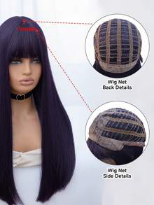 这款24英寸长的合成假发，拥有自然直发造型和迷人的紫色。它采用刘海设计，并使用耐热纤维制成，确保经久耐用。这款假发非常适合日常佩戴，能够打造自然逼真的效果。 - 紫色 - 查看 9