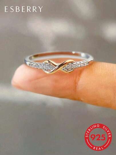 ESBERRY 1 pieza Anillo con símbolo de infinito en forma de 8, anillo plateado de plata de ley 925 para mujer, elegante regalo de joyería para el Día de San Valentín, uso diario, boda, compromiso, joyería de novia
