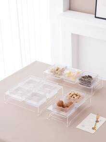 1套透明亚克力底座碟子套装，可用于存放零食、糖果、干果、饼干，也可用于婚礼、派对和节日装饰 - 透明色 - 查看 4