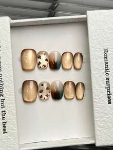 10 Peças Unhas Feitas à Mão Quadradas e Redondas, Unhas Acrílicas Coladas, Curtas e Médias, Minimalismo Marrom, Unhas Brilhantes de Olho de Gato, Padrão de Leopardo Verde e Marrom Degradê, Unhas Elegantes e Simples Artesanais de Luxo para a Primavera, Unhas de Verão, Estilo Moderno, Unhas Versáteis DIY para Festa, Uso Diário e Encontros, Praia e Férias Tropicais, Reutilizáveis, para Mulheres e Meninas como Presente, Suprimentos de Unhas - Multicolorido - Visão 1