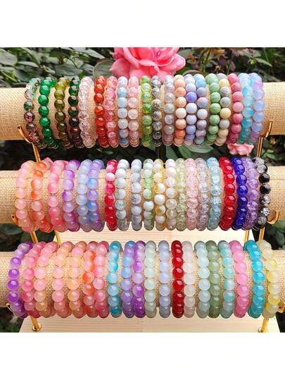 Set de pulseras de cuentas de vidrio de estilo bohemio en colores mixtos - Versátil para todas las estaciones, perfecto para atuendos casuales, regalos, estilos aleatorios, accesorios casuales, perfectos para vacaciones en la playa y atuendos casuales, fiestas de cumpleaños y decoraciones de bodas. Joyería de moda bohemia vintage para uso diario y de fiesta