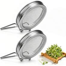 Bộ dụng cụ trồng mầm 950ml (32oz), bao gồm nắp lưới thép không gỉ tái sử dụng, nắp trồng mầm có chân đế, khay thoát nước và nắp che sáng, dùng để trồng cỏ linh lăng hữu cơ, hạt bông cải xanh và đậu xanh trong lọ thủy tinh miệng rộng 86mm. - Lọ Mason - Xem 13