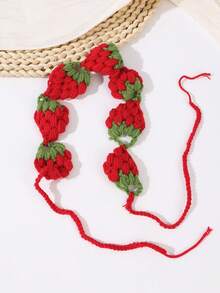 1Pc Knitted Strawberry Headband, Women's Cute Crochet Hair Hoop For Daily, Party & Summer Hairstyles - Red - View 4