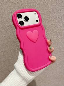 心形手机壳，1个装，紫红色波浪边设计，采用柔软的减震材料制成，提供全面保护，精准开孔，兼容和Galaxy手机 - 玫紅色 - 查看 3