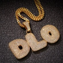 Dây chuyền mặt chữ bong bóng lấp lánh, dây chuyền chữ cái in hoa tùy chỉnh, dây chuyền trang sức bằng đồng thau đính đá Cubic Zirconia. - Chữ bong bóng - Xem 4